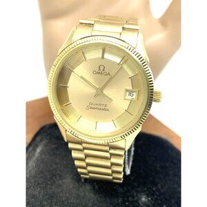 Omega Seamaster Men's Watch Vintage 1976 Swiss Quartz Pie Pan Date 14k Gold 33mm